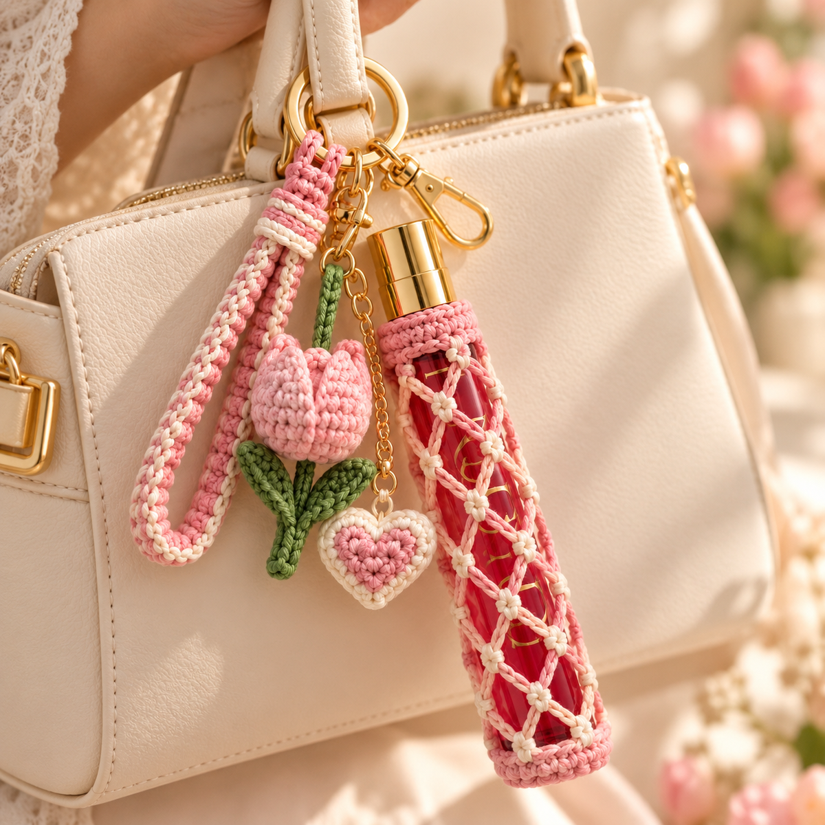Crochet Fragrance Holder & Charm – 10ml Perfume Keychain